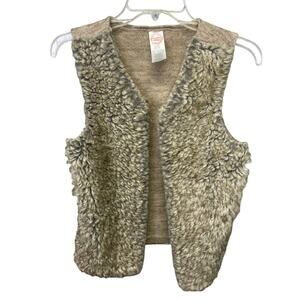 Wonder Nation Girls XL Long Faux Fur Tan Fuzzy Polyester Blend Sleeveless Vest